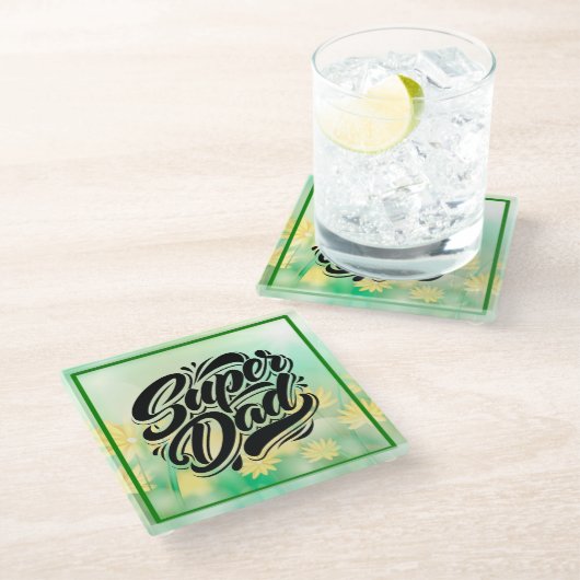 Super Dad Hero Typography Design-67888 Glasuntersetzer (Schrägansicht)