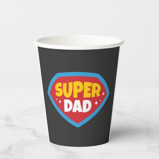 Super-Daddy Retro-Superhelden-Abzeichen Pappbecher (Vorderseite)