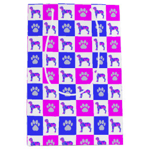 Super Dane Hund & Paw Crazy Hot Pink & Blue Mittlere Geschenktüte