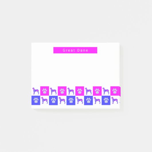 Super Dane Hund & Paw Hot Pink & Blue Post-it Klebezettel (Vorderseite)