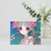 Super Detaillierter Anime-Cartoon mit Blume und Gl Postkarte (Stehend Vorderseite)