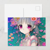 Super Detaillierter Anime-Cartoon mit Blume und Gl Postkarte (Vorne/Hinten)