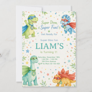 Super Dinos Super Fun Watercolor Dinosaur Birthday Einladung