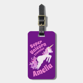 Super Einhorn-Fahrer lila-rosa-Kinder-Namensschild Gepäckanhänger