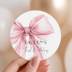 Super Elegant Blush Pink Bow Girl Geburtstag Runder Aufkleber