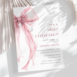 Super Elegant Pink Coquette Bow Girl Birthday Einladung