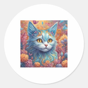 Super elegante Katze mit farbenfrohen Blume Aufkle Runder Aufkleber