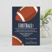 Super Fan Football Game Navy Blue Party Einladung (Stehend Vorderseite)