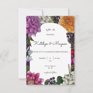 Super farbenfrohe florale Illustrations-Hochzeit Einladung