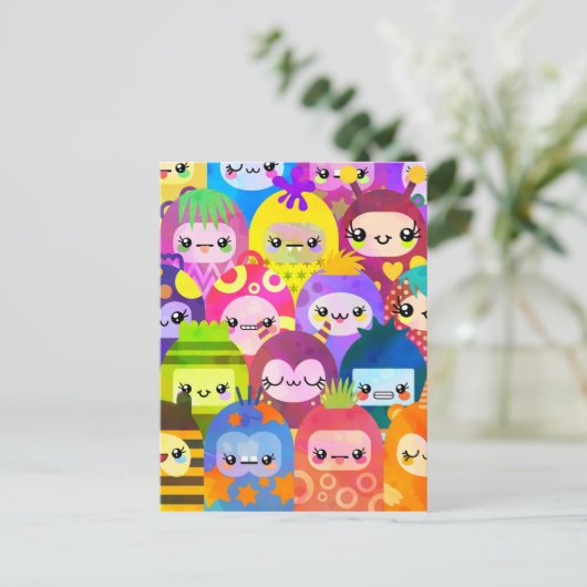 Super farbenfrohe Kawaii-Monster Postkarte (Stehend Vorderseite)