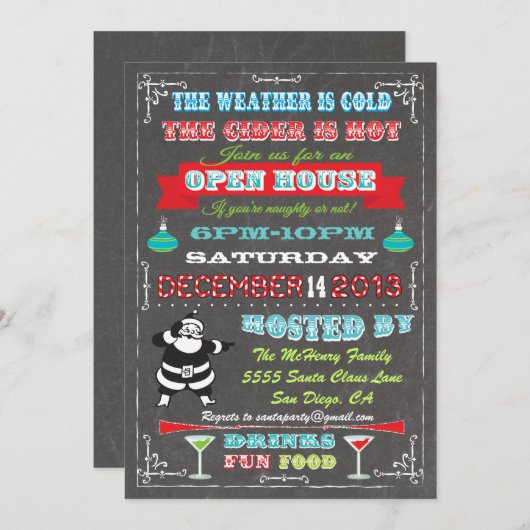 Super Fun Chalkboard Christmas Open House Einladung (Vorne/Hinten)