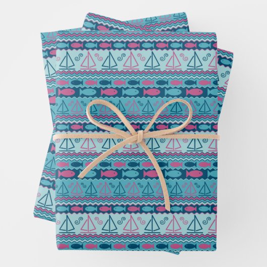 Super Fun Fisch und Segelboot Muster Geschenkpapier Set (Beispiel)