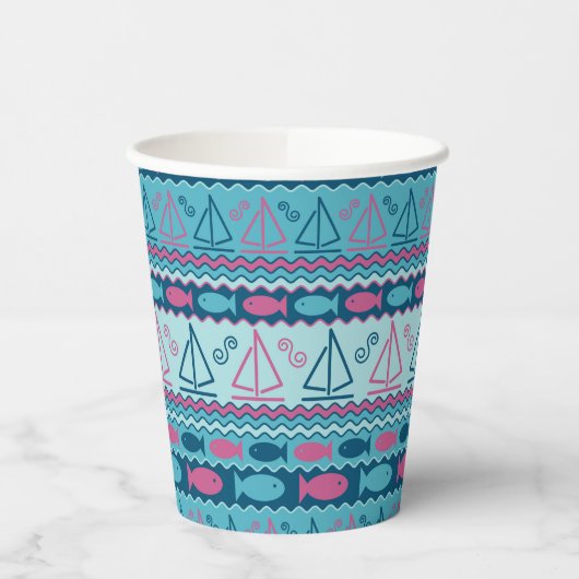 Super Fun Fisch und Segelboot Muster Pappbecher (Links)