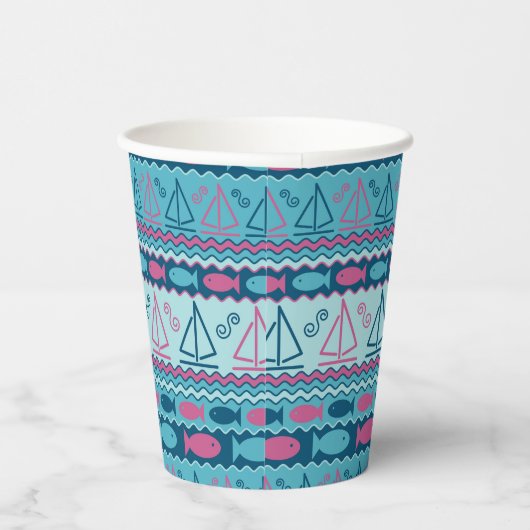 Super Fun Fisch und Segelboot Muster Pappbecher (Rechts)