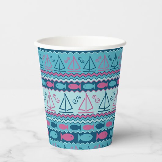 Super Fun Fisch und Segelboot Muster Pappbecher (Vorderseite)