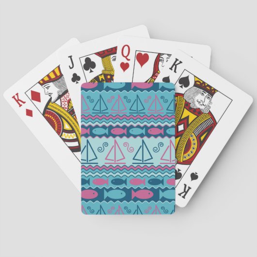 Super Fun Fisch und Segelboot Muster Spielkarten (Rückseite)