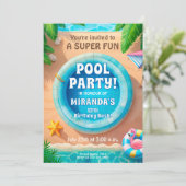 Super Fun Flamingo Pool Party Geburtstag Einladung (Stehend Vorderseite)