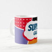 Super Gigi Comic Cartoon mit Lila und gelb Kaffeetasse (Vorderseite Links)