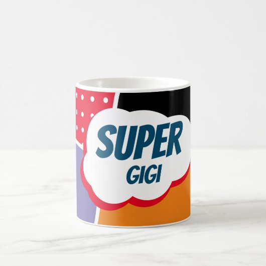 Super Gigi Comic Cartoon mit Lila und gelb Kaffeetasse (Mittel)