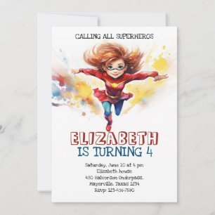 Super Girl Aquarell Kindergeburtstag laden Einladung