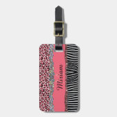 Super Girl Pink Glitzer Exotic Leopard Print Gepäckanhänger (Vorderseite vertikal)