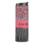 Super Girl Pink Glitzer Exotic Leopard Print Thermosbecher (Nach links gedreht)
