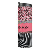 Super Girl Pink Glitzer Exotic Leopard Print Thermosbecher (Nach rechts gedreht)