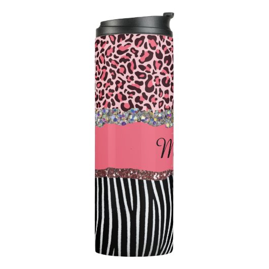 Super Girly Pink Glitzer Exotic Leopard Print Tri Thermosbecher (Nach links gedreht)