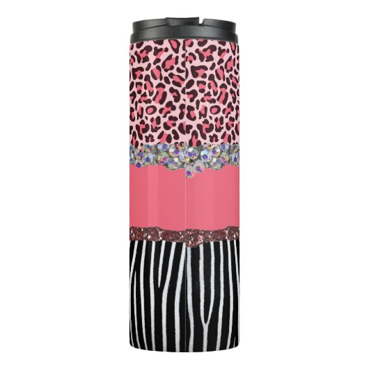Super Girly Pink Glitzer Exotic Leopard Print Tri Thermosbecher (Rückseite)