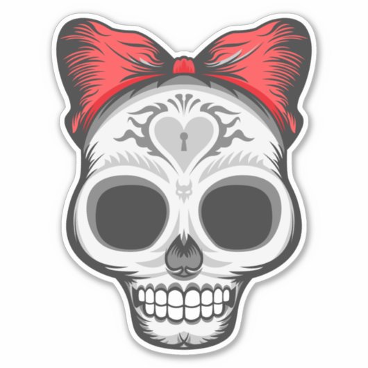 Super Girly Sugar Skull Illustration Aufkleber (Vorderseite)