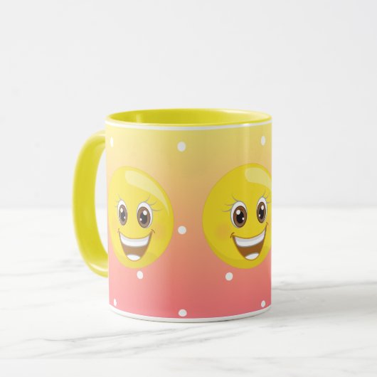 Super glückliches gelbes Emoji punktiert Tasse (Vorderseite Links)
