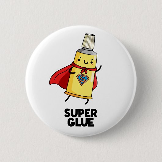Super Glue Funny Super Hero Pun Button (Vorderseite)