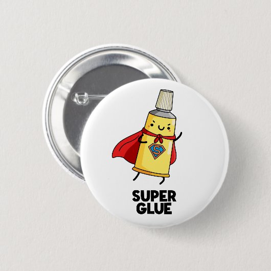 Super Glue Funny Super Hero Pun Button (Vorne & Hinten)