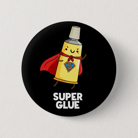 Super Glue Funny Super Hero Pun Dark BG Button (Vorderseite)