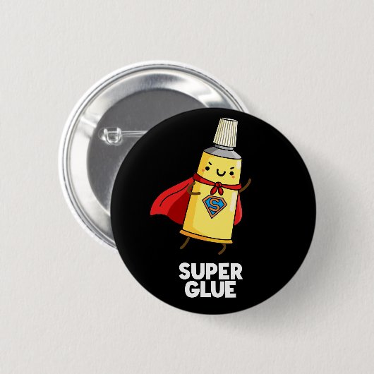 Super Glue Funny Super Hero Pun Dark BG Button (Vorne & Hinten)