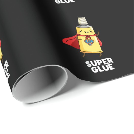 Super Glue Funny Super Hero Pun Dark BG Geschenkpapier (Rolleneckpunkt)