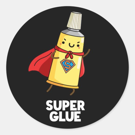 Super Glue Funny Super Hero Pun Dark BG Runder Aufkleber (Vorderseite)