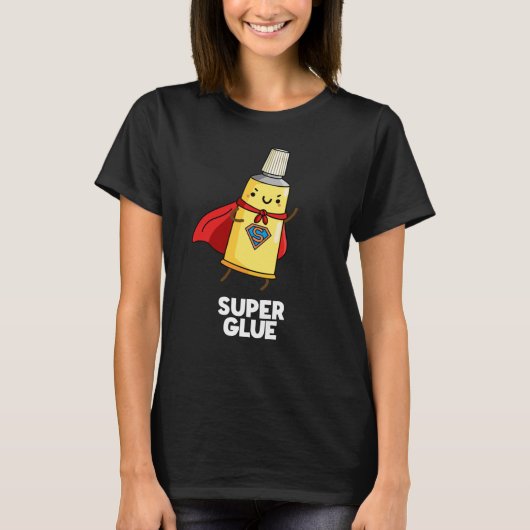 Super Glue Funny Super Hero Pun Dark BG T-Shirt (Vorderseite)
