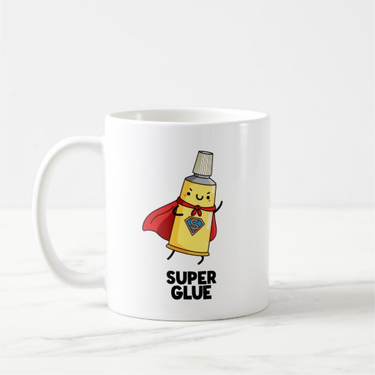 Super Glue Funny Super Hero Pun Kaffeetasse (Links)