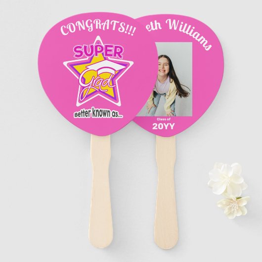 Super Grad Pink Paddle Editable Foto Name Year Fächer (Vorne und Hinten)