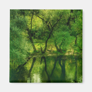 Super Green River / Lake Trees Spiegelmagnet Magnet