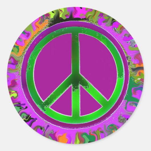 SUPER Groovy Peace Sign Runder Aufkleber (Vorderseite)