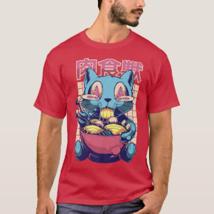Super Happy Cat Eating Ramen Asian Food Japan T-Shirt