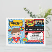 Super Hero 1. Geburtstag Superhero Comic Party Einladung (Stehend Vorderseite)