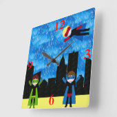 Super Hero Boys Bithday Party Quadratische Wanduhr (Winkel)