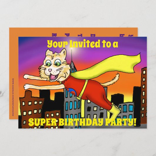 Super Hero Cat Party Einladung (Vorne/Hinten)