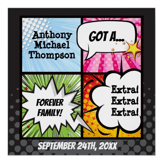 Super Hero Comic Book Adoption, Familiengeschenk Poster (Vorderseite)