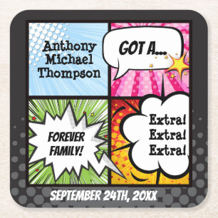 Super Hero Comic Book Adoption, Party Supplier Rechteckiger Pappuntersetzer