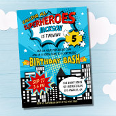 Super Hero Comic Book Style Boy Birthday Blue Einladung