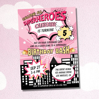 Super Hero Comic Book Style Girl Geburtstag Pink Einladung